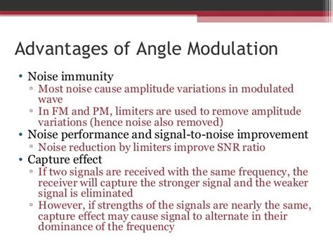 what are the advantages and disadvantages of angle modulation over amplitude modulation