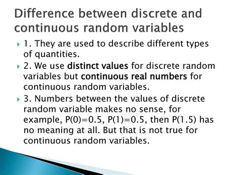 what are the differences between discrete and continuous random variables