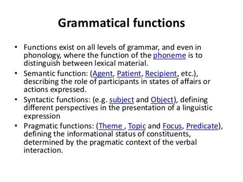 what are the example words of grammatical function