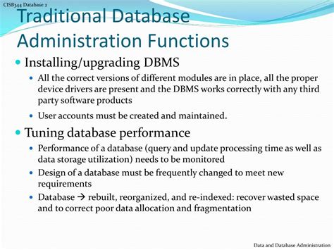 what are the functions of data and data administrator