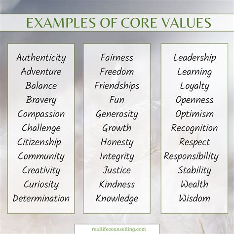 what are values in life examples