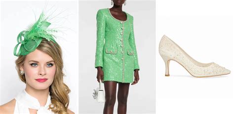 what colour fascinator with green dress wedding guest