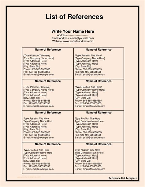 what does a reference page include