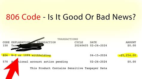 what does code 806 mean on irs transcript