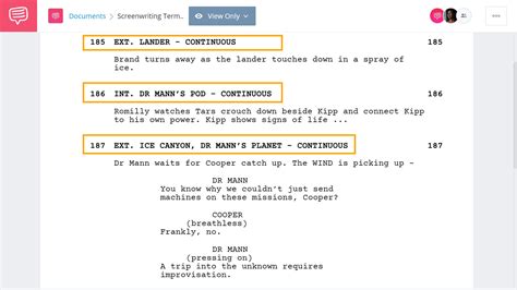 what does continuous mean in a script