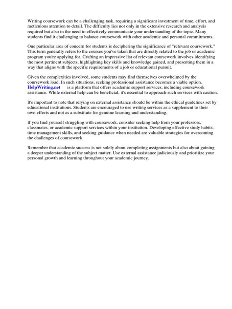 what does it mean by relevant coursework
