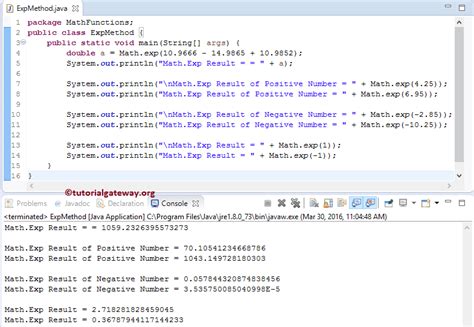 what does math exp do in java