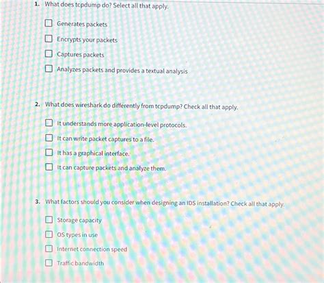what does tcpdump do select all that apply