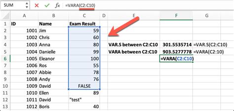 what does variance in excel mean