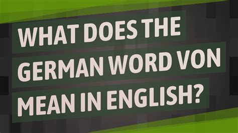 what does von mean in a german name