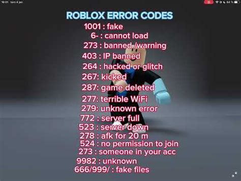 what error codes in roblox mean