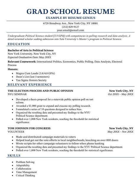 what goes on a grad school resume