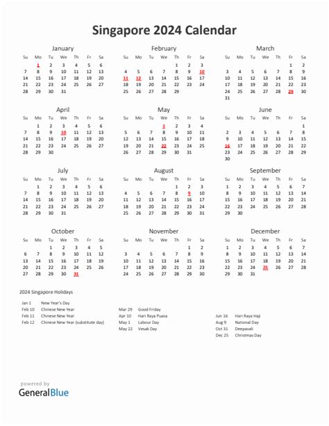 what is a 2024 singapore yearly calendar