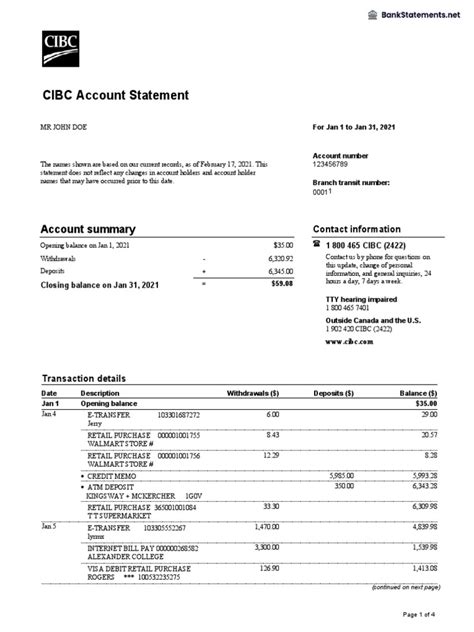 what is a bank statement cibc