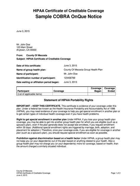 what is a certificate of coverage letter