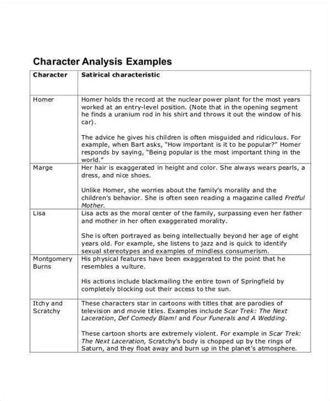 what is a character analysis example