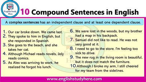what is a compound sentence with 10 examples