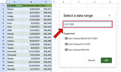 what is a data range in google sheets