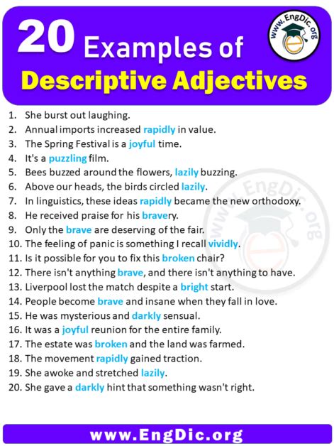 what is a descriptive adjective with an example sentence