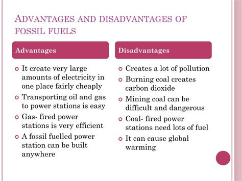 advantages and disadvantages of fossil fuels