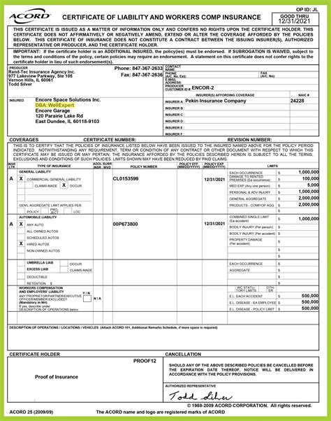 what is a proof of insurance letter called