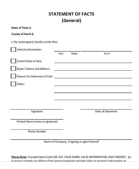 what is a statement of fact form