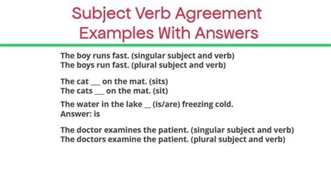 what is a subject verb agreement with examples and answers