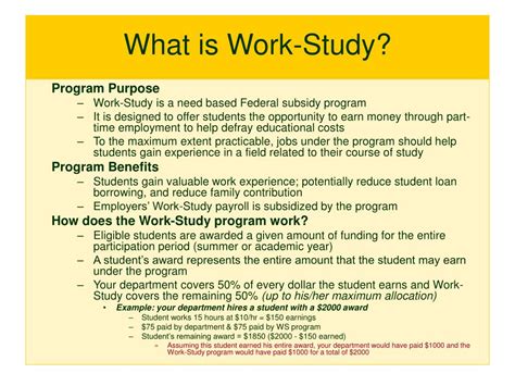 what is a work study program and how does it help students financially