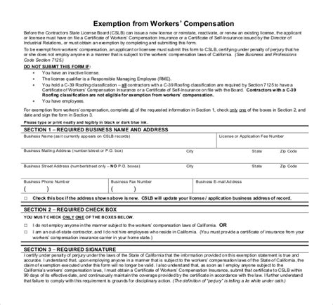 what is a workers compensation exemption form