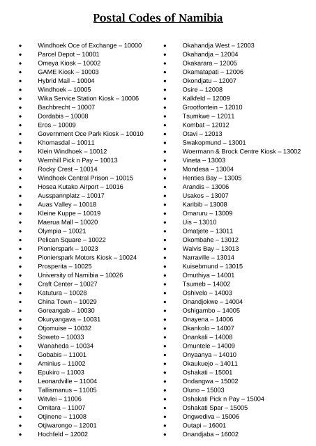What Is A Zip Code For Namibia
