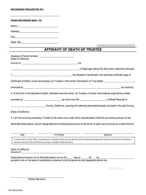 what is an affidavit of death of trustee