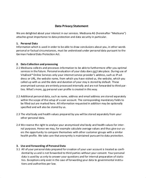 what is an example of a data privacy consent statement