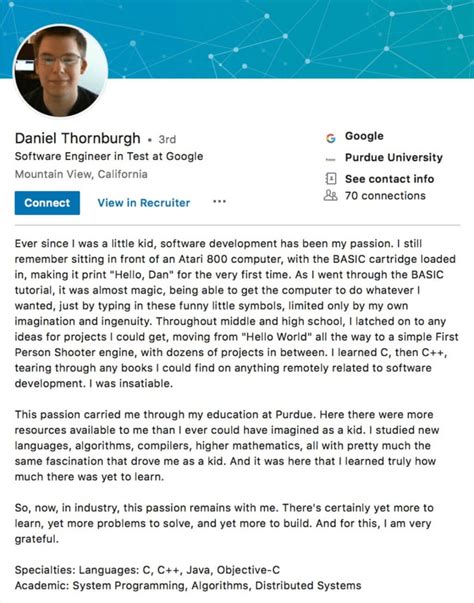 what is an example of a good profile summary