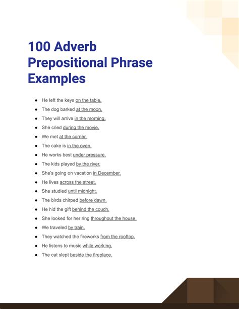 what is an example of a prepositional phrase as an adverb
