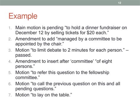 what is an example of a subsidiary motion