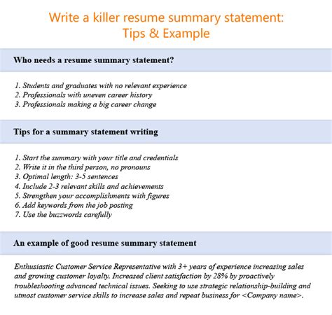 what is an example of a summary statement