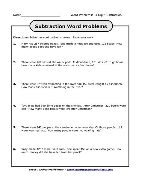 what is an example of a word problem in math subtraction