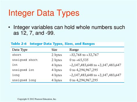 what is an example of an integer data type