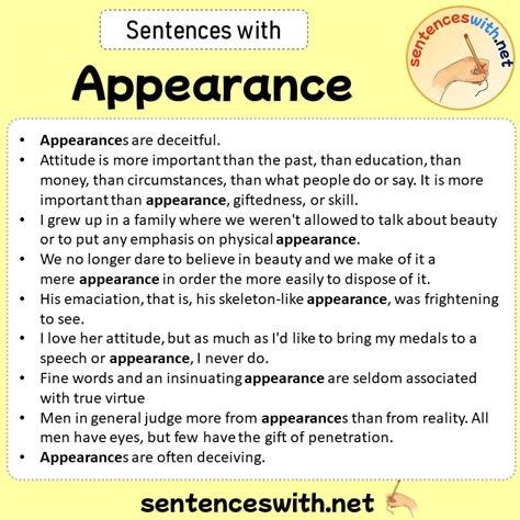 What Is An Example Of Appearance In A Sentence