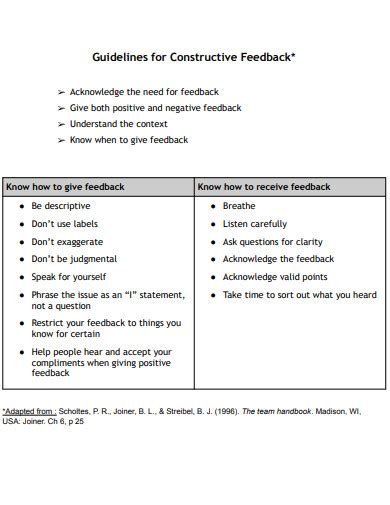 what is an example of constructive feedback for teachers