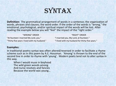 what is an example of syntax in a poem