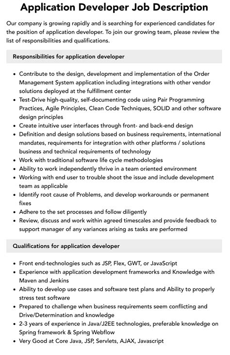 What Is Application Developer Job Description
