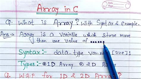 what is array explain types of array with syntax and example