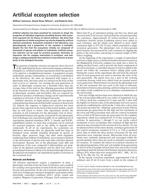 What Is Artificial Ecosystem Selection