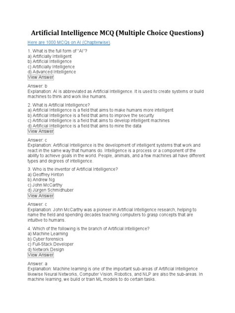 Artificial Intelligence MCQ�S Function (Mathematics) Artificial