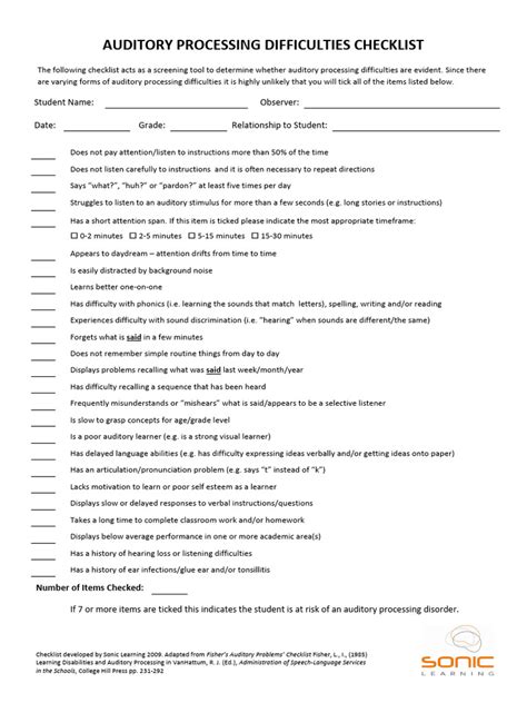 What Is Auditory Processing Disorder Checklist