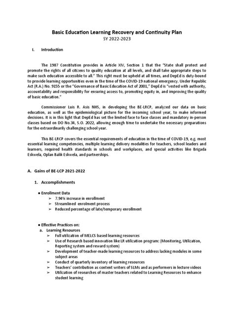 What Is Basic Education Continuity Plan