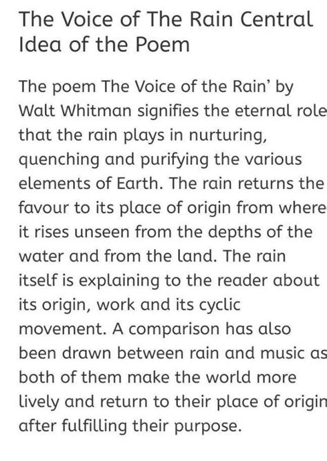 what is central idea of the poem the voice of the rain