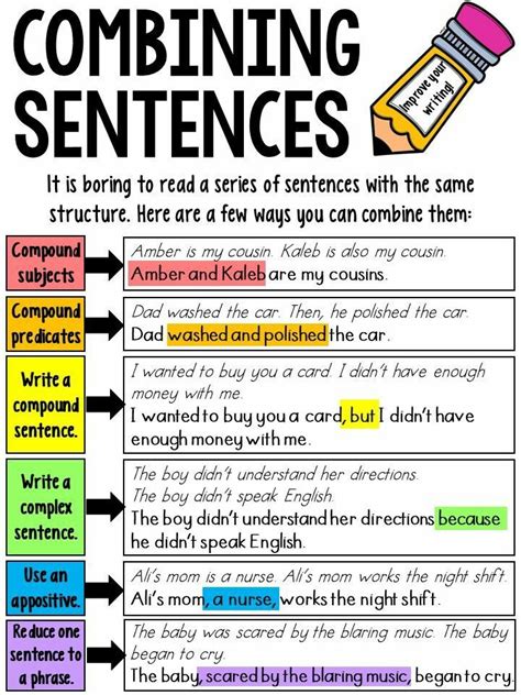 what is combining sentences with examples