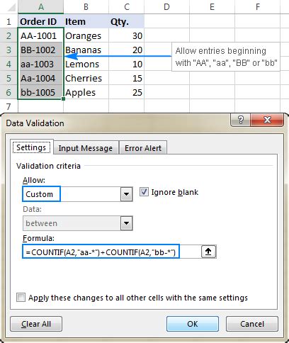 what is data validation formula in excel